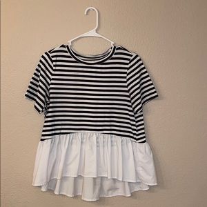 Navy and White Peplum Top